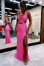 Hot Pink Sequins Hollow Out Mermaid Prom Dresses