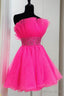 Hot Pink Strapless A Line Tulle Homecoming Dresses