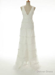 Hot Sale A-line V-neck Cascade Gorgeous Lace Wedding Dresses