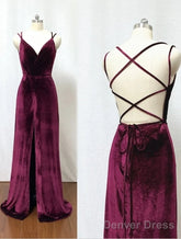 Hot Sheath Velvet Prom Dresses Burgundy Wedding Guest Dress With Split