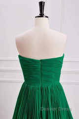 Hunter Green A-Line Chiffon Strapless Layers Long Prom Dresses Formal Evening Dresses