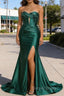 Hunter Green Mermaid Sweetheart Corset Long Prom Dresses with Slit