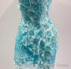 Ice Blue Ombre Mermaid Strapless Chiffon Long Wedding Dress With Appliques And Beading Formal Prom Dress