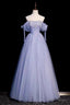 A Line Blue Sweetheart Neck Tulle Long Prom Dress, Blue Prom Dresses