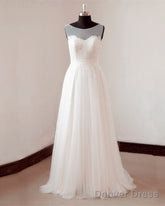 Illusion Neckline Lace Appliques Tulle Beach Wedding Dress