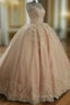 Illusion Neckline Tulle And Satin Ball Gown Wedding Dresses Lace Embroidery