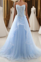 A-Line Sexy Floral Engagement Prom Birthday Dresses Strapless Sleeveless Sweep / Brush Train Lace with Pleats Lace Insert