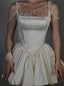 Ivory A-Line Pearl Satin Homecoming Dress Mini Prom Bridal Dresses,