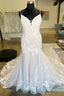 Ivory Floral Lace Plunge V Trumpet Long Bridal Gown Wedding Dresses