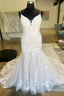 Ivory Floral Lace Plunge V Trumpet Long Bridal Gowns Wedding Dresses