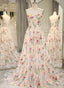 Ivory Floral Tulle Sweetheart Strapless Long Prom Dress, Tulle A Line Prom Dresses