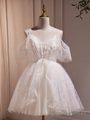 Ivory Knee Length V-Neckline Beaded Straps Party Dress, Ivory Homecoming Dress