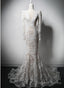 Ivory Lace Mermaid Long Sleeves Prom Dress, Lace Wedding Prom Dresses