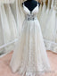 Ivory Lace Tulle V-Neck Backless Floor-Length Spaghetti Straps A-Line Wedding Dress Prom Dresses