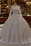 Ivory Long Sleevess Jewel Ruffless Flowers Bedaings Wedding Dresses