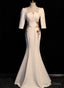 Ivory Mermaid Short Sleeves Wedding Prom Dress, Ivory Long Prom Dress