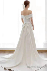Ivory Off The Shoulder Satin Wedding Dress With Slit