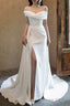Ivory Off The Shoulder Satin Wedding Dresses With Slit