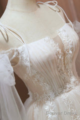 Ivory Off-The-Shoulder Spaghetti Strap Lace Knee Length Prom Dress
