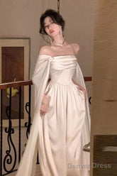 Ivory Satin Long Prom Dresses Evening Party Dresses