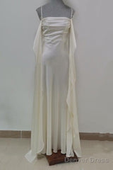 Ivory Satin Long Simple Evening Dress, Ivory Long Prom Dress Party Dress