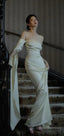 Ivory Satin Sheath Long Prom Dresses Formal Party Dresses