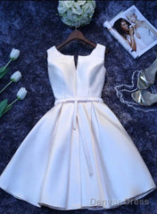 Ivory Satin Short Simple Cute Bridesmaid Dress Party Dress Simple Homecoming Dresses