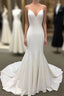 Ivory Satin Spaghetti Straps Open Back Sweet Train Wedding Dress, Prom Dresses