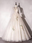 Ivory Tulle High Neckline Long Prom Dress With Lace Applique, Ball Gowns Sweet 16 Dresses