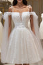 Ivory Tulle Knee Length With Lace Short Prom Dresses, Cute Ivory Party Dresses