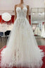 Ivory Tulle Lace Wedding Dress A Line Sweetheart Bridal Dresses With Sweep Train Off Shoulder