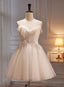 Ivory Tulle Short Homecoming Dress with Flowers, Ivory Short Prom Dresses