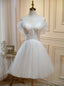 Ivory Tulle Short Sweetheart Knee Length Prom Dress, Ivory Homecoming Dresses