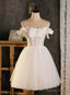 Ivory Tulle Sweetheart with Lace Short Prom Dress, Ivory Homecoming Dresses