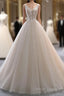 Ivory Tulle With Lace Long Wedding Prom Dress With Sweep Train, Ivory Prom Dresses