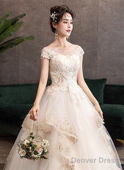 Ivory Tulle With Lace Short Sleeves Sweet 16 Dress, Ivory Tulle Ball Gown Layers Formal Dress