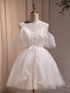 Ivory White Tulle Spaghetti Straps Pearls Homecoming Dresses