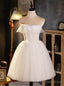 Ivory White Tulle Strapless Pearls Homecoming Dresses