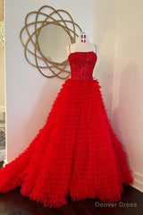 Red Beaded Formal Dress with Slit