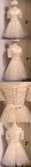 Junior Off Shoulder Half Sleeve Sweetheart Lace Up Back Organza Full Lace Knee Length Homecoming Dress