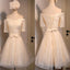 Junior Off Shoulder Half Sleeve Sweetheart Lace Up Back Organza Full Lace Knee Length Homecoming Dresses