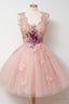 Knee Length Ball Gowns Pink Homecoming Dresses With Appliques Embroidery