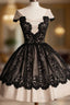 Knee Length Cap Sleeves Homecoming Dresses With Black Lace