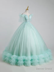 Beautiful Tulle Sequins Long Ball Gown, A-Line Tulle Sweet 16 Dress