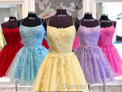Lace Applique A-line Homecoming Dresses Short Prom Dresses,Semi Formal Dresses