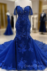 Lace Appliques Prom Dresses Mermaid Off Shoulder