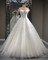 Lace Appliques Sweetheart Tulle Ball Gowns Wedding Dresses Off The Shoulder