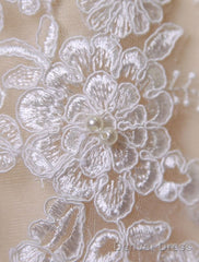 Lace Boho Wedding Dress Fleshcolor Tulle Bridal Gown Backless A-Line Court Train Beach Wedding Dress With Detachable Satin Sash