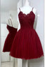 Lace Burgundy Short Homecoming Dress,Short Ball Gown Prom Dresses