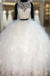 Lace Crop Top Organza Ruffle Ball Gowns Quinceanera Dresses Two Piece